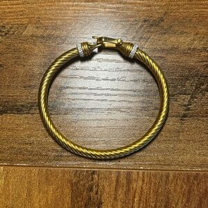 Gold-Tone Twisted Cable Bangle Bracelet with Rhinestone Accents